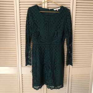 Cute green long sleeve lace dress